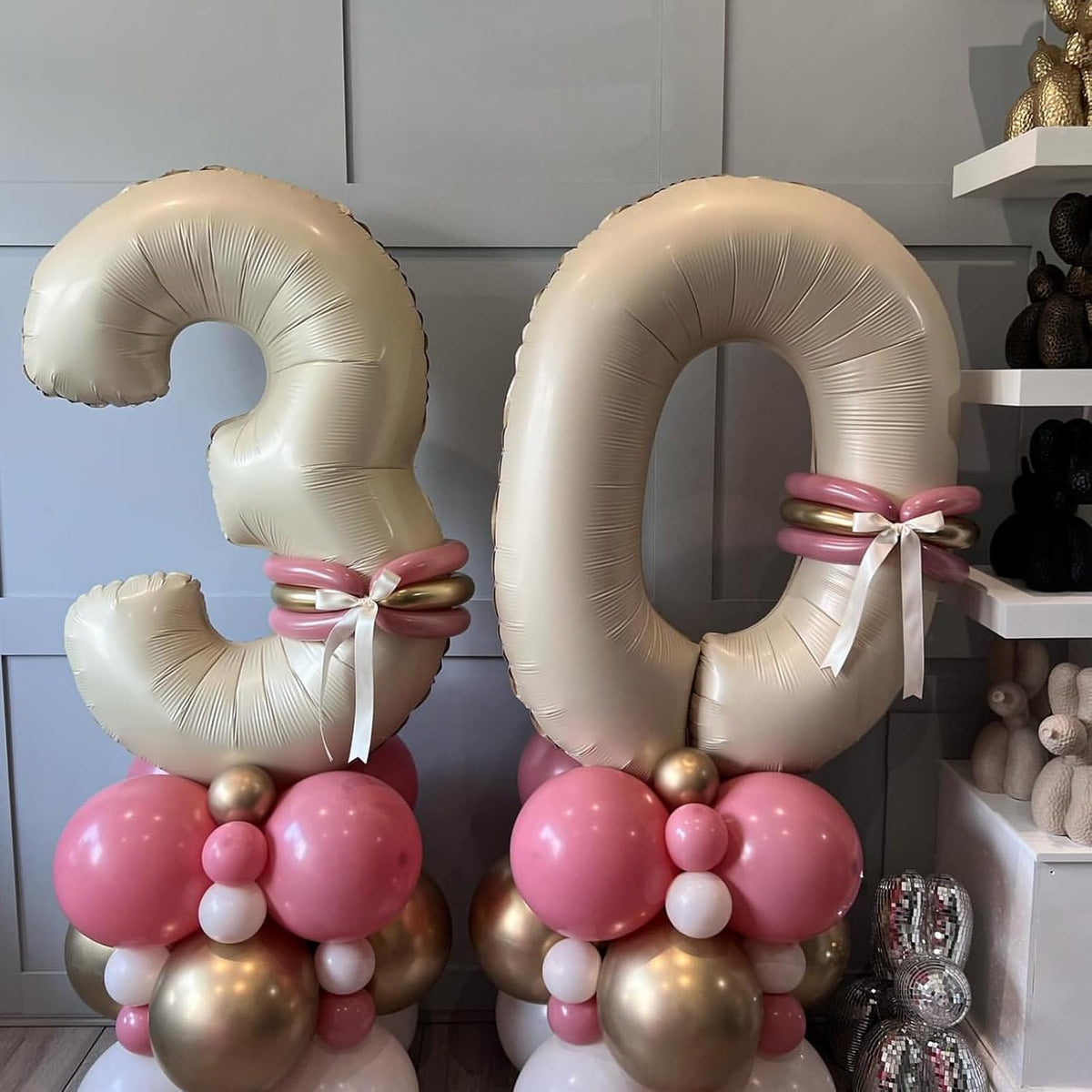 40 Inch Large Cream Numbers Balloons 0-9, Self Inflating White Sand Foil Number 0 Helium Balloon