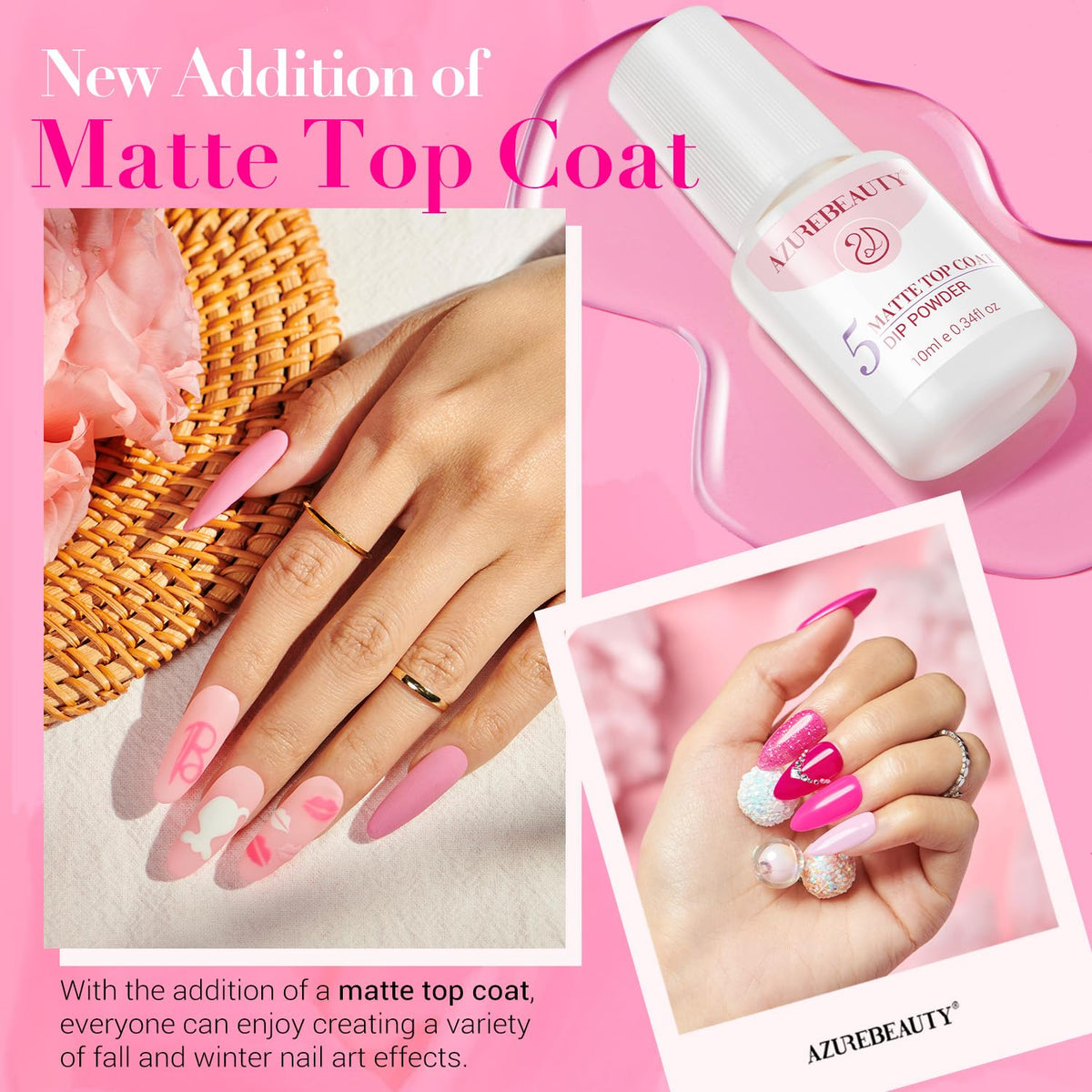 AZUREBEAUTY Dip Powder Nail Starter Kit with Matte Coat, 8 Hot Pink Glitter Neon Summer Color