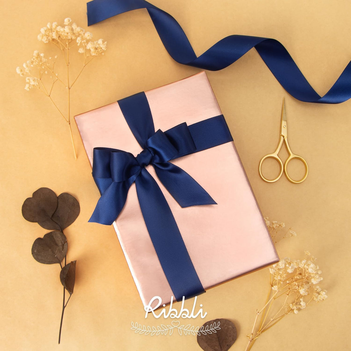 Ribbli Navy Double Faced Satin Ribbon,1” x Continuous 25 Yards,Use for Bows Bouquet,Gift