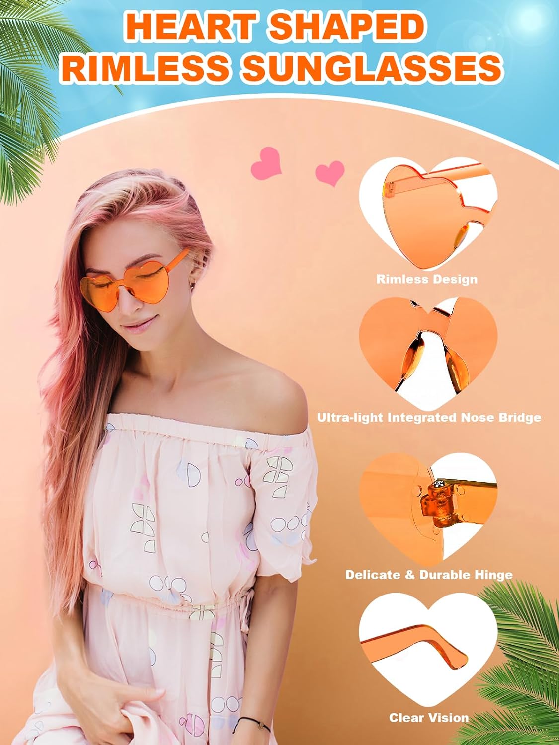 12 Pairs Heart Shaped Sunglasses for Women Colorful Glasses Fun Trendy Transparent Heart Sunglasses