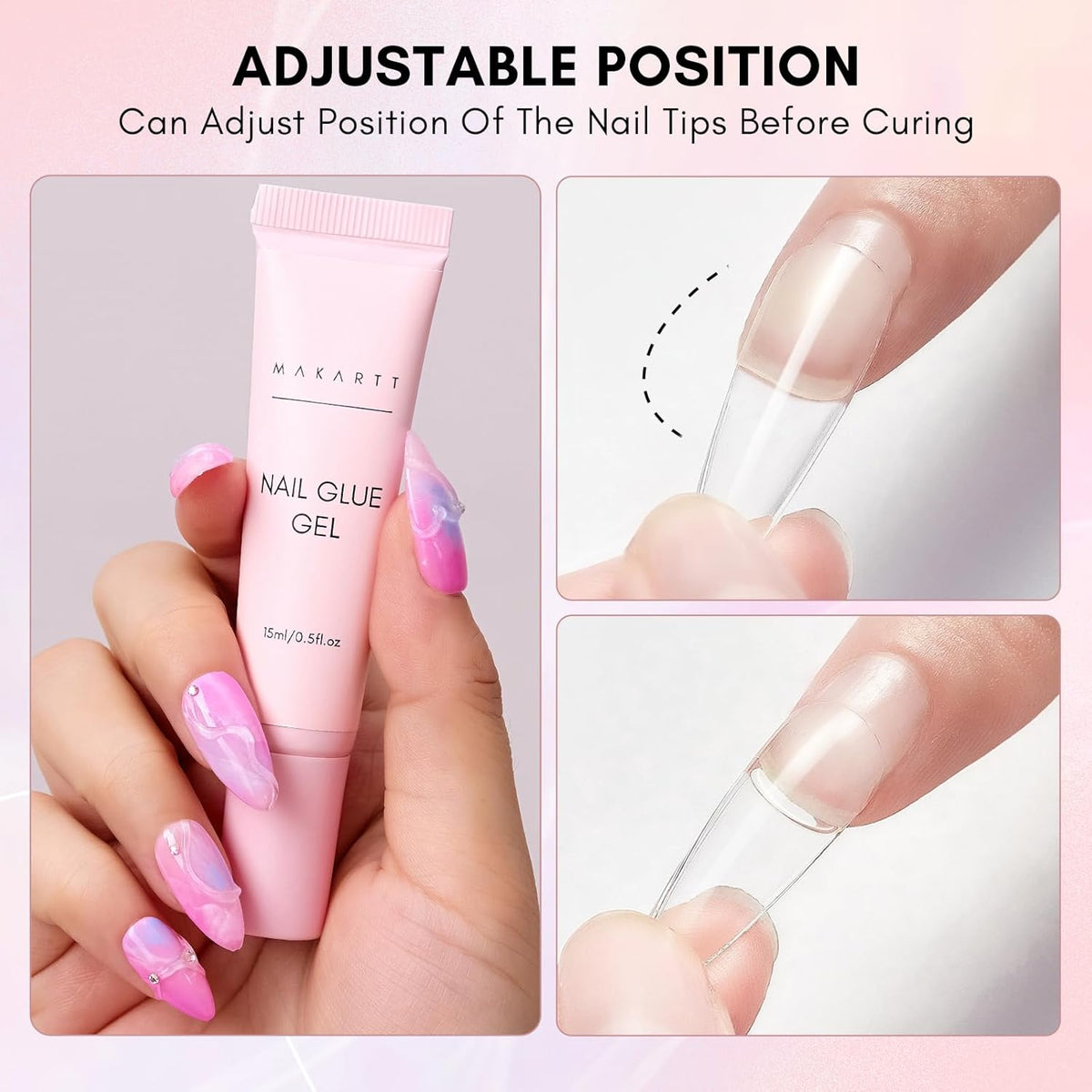 Makartt Gel Nail Glue: Solid Nail Glue for Press On Nails, 15ML 3D Gel UV Lamp Needed