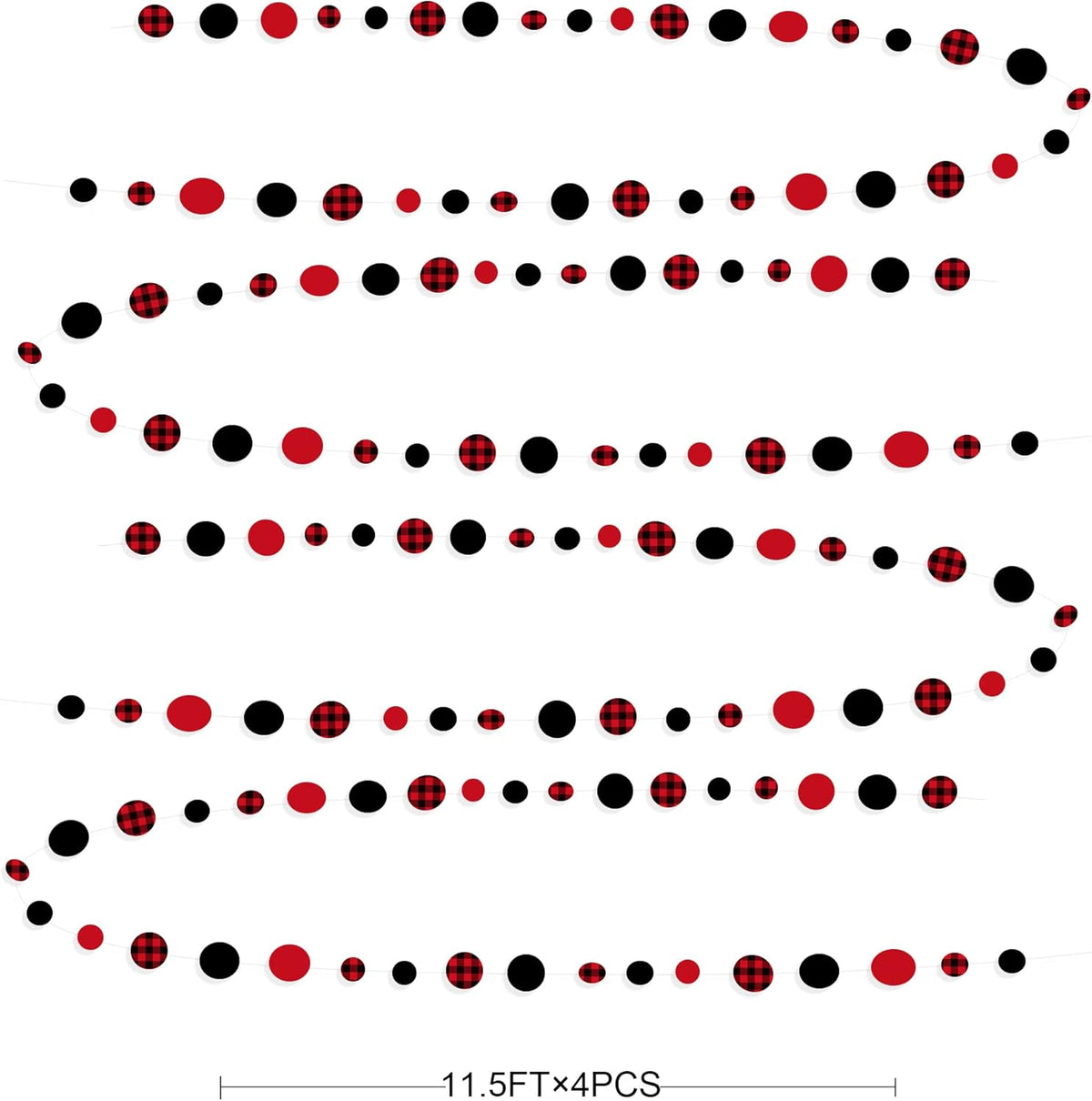 46Ft Buffalo Plaid Polka Dot Garlands Black Red Checkered Paper Circle Dot Streamer Banner for Baby