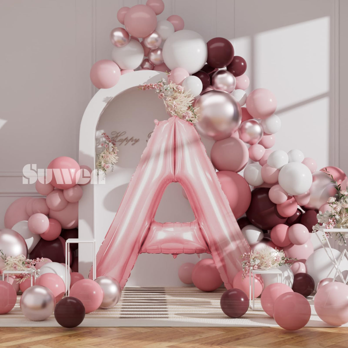 SUWEN 40 Inch Pink Large A Letter Balloons Big Foil Helium A-Z