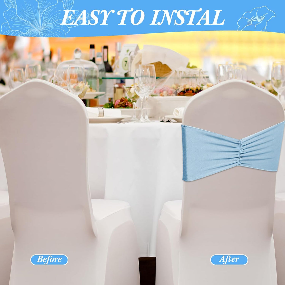 Moukeren 100 Pcs Spandex Chair Sashes Bows Bands Slider Sashes for Chair Covers Elastic Bands Ties