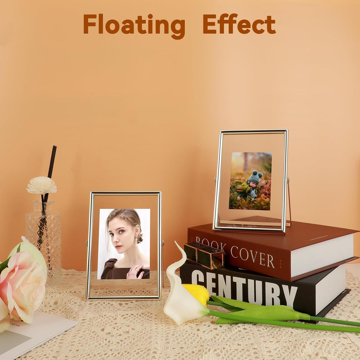 Silver Floating Frame (4"x6", Vertical), For Picture 3.5x5, 2x3, 1x2, Mini Desktop Photo Frame