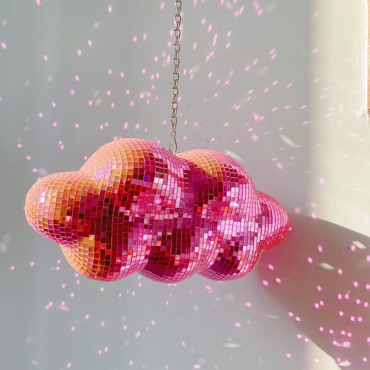 Pink Disco Ball Cloud Shaped, Hanging Disco Decor for Party,Room,Home, Retro Reflective Mirror Ball