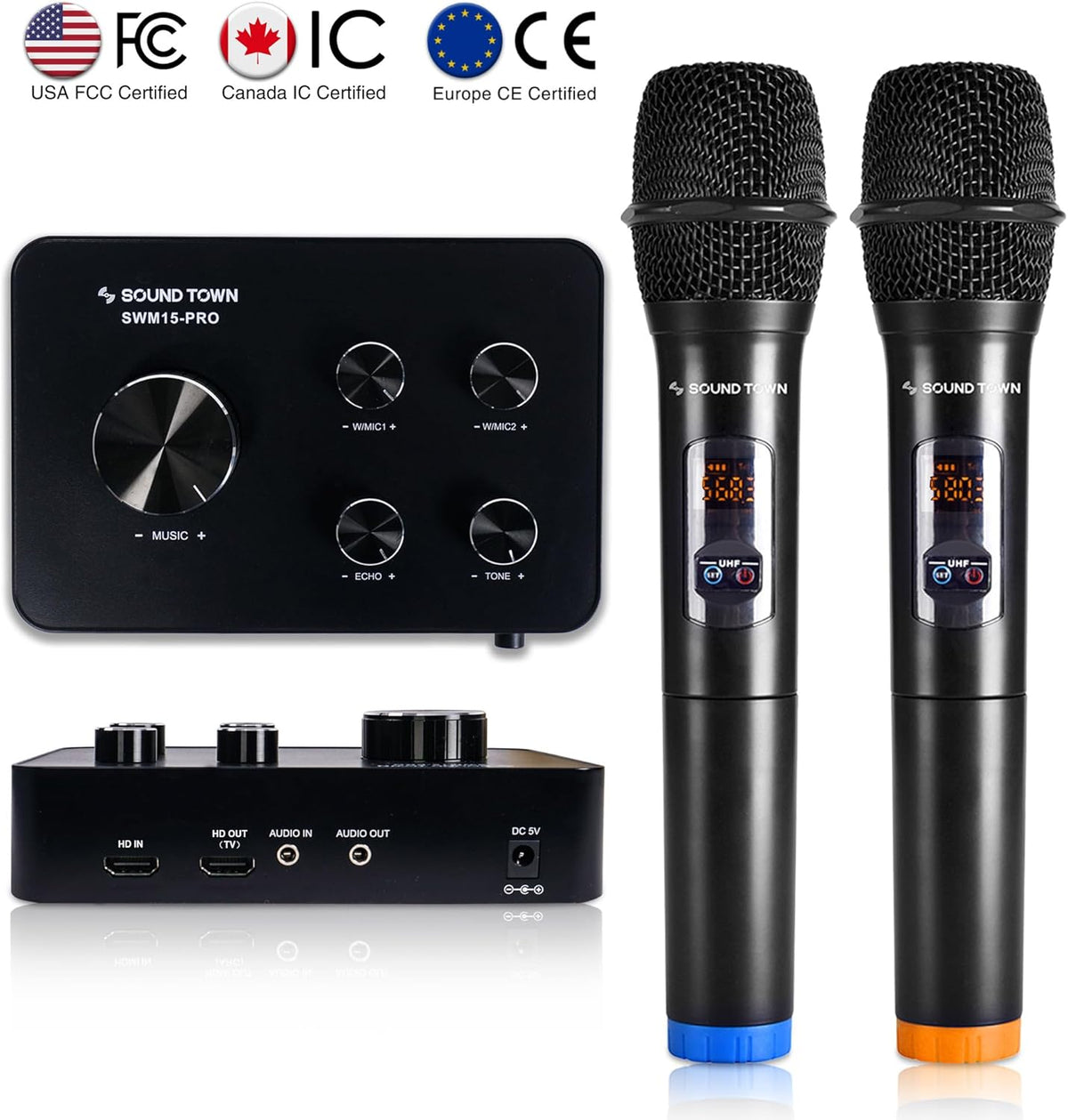 Sound Town Wireless Microphone Karaoke Mixer System with HD Audio Return Channel, Optical, AUX