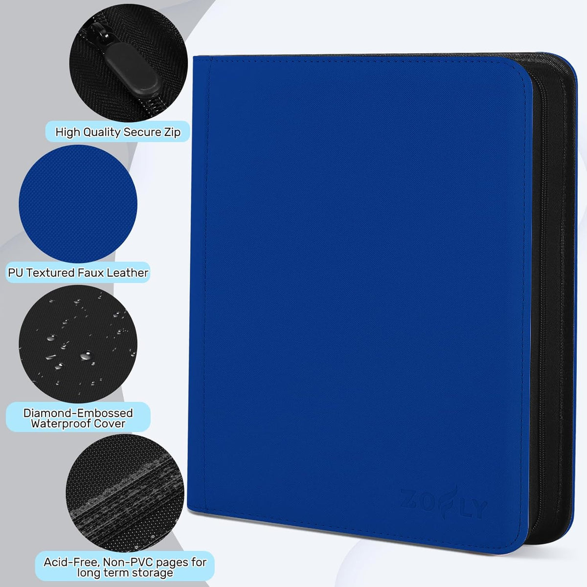 12 Pockets Trading Card Zipper Binder for 720 Cards, 30 Side-Loading Card Binder Folders, Ringless