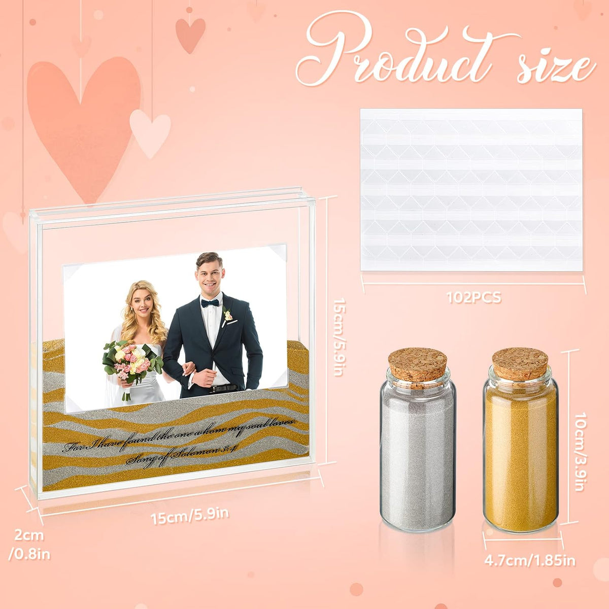 Roowest Sand Ceremony Kit for Wedding Includes Clear Acrylic Unity Sand Ceremony Photo Frame 2 Pack