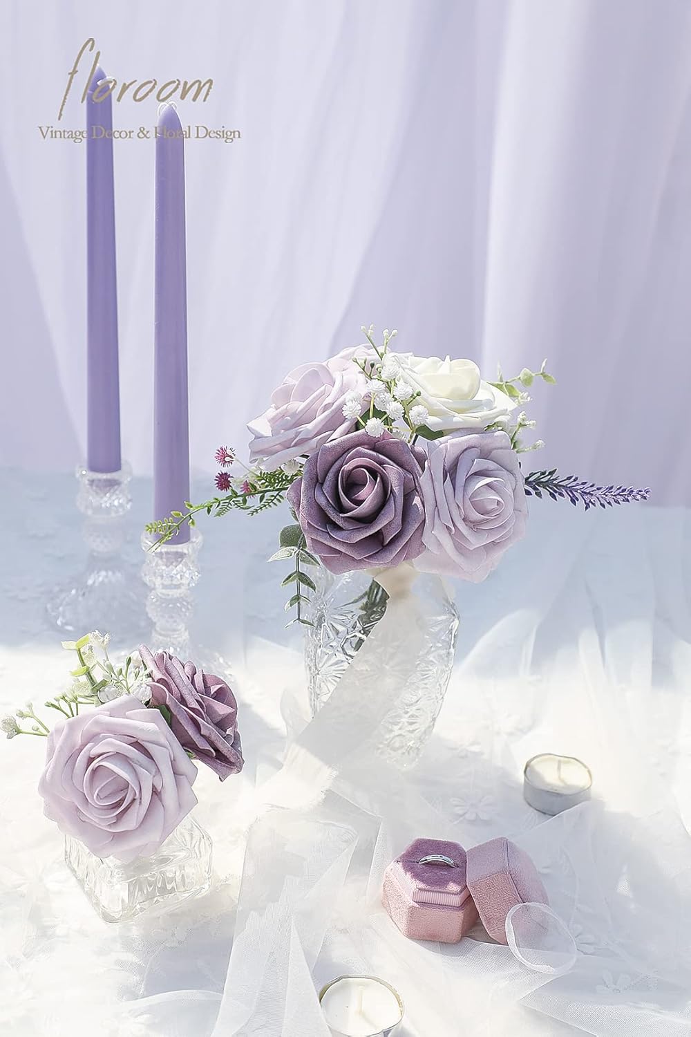 Floroom Artificial Flowers 25pcs Real Looking Lavender African Violet Purple Foam Fake Roses with