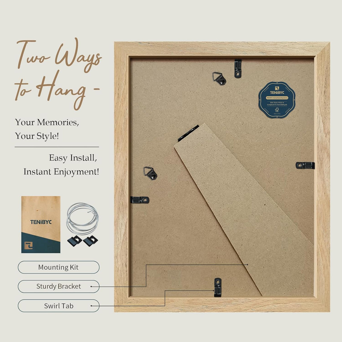 8.5x11 Picture Frame Set - 4 Pack, Natural Solid Wood, HD Tempered Glass, Elegant Wood Grain Photo