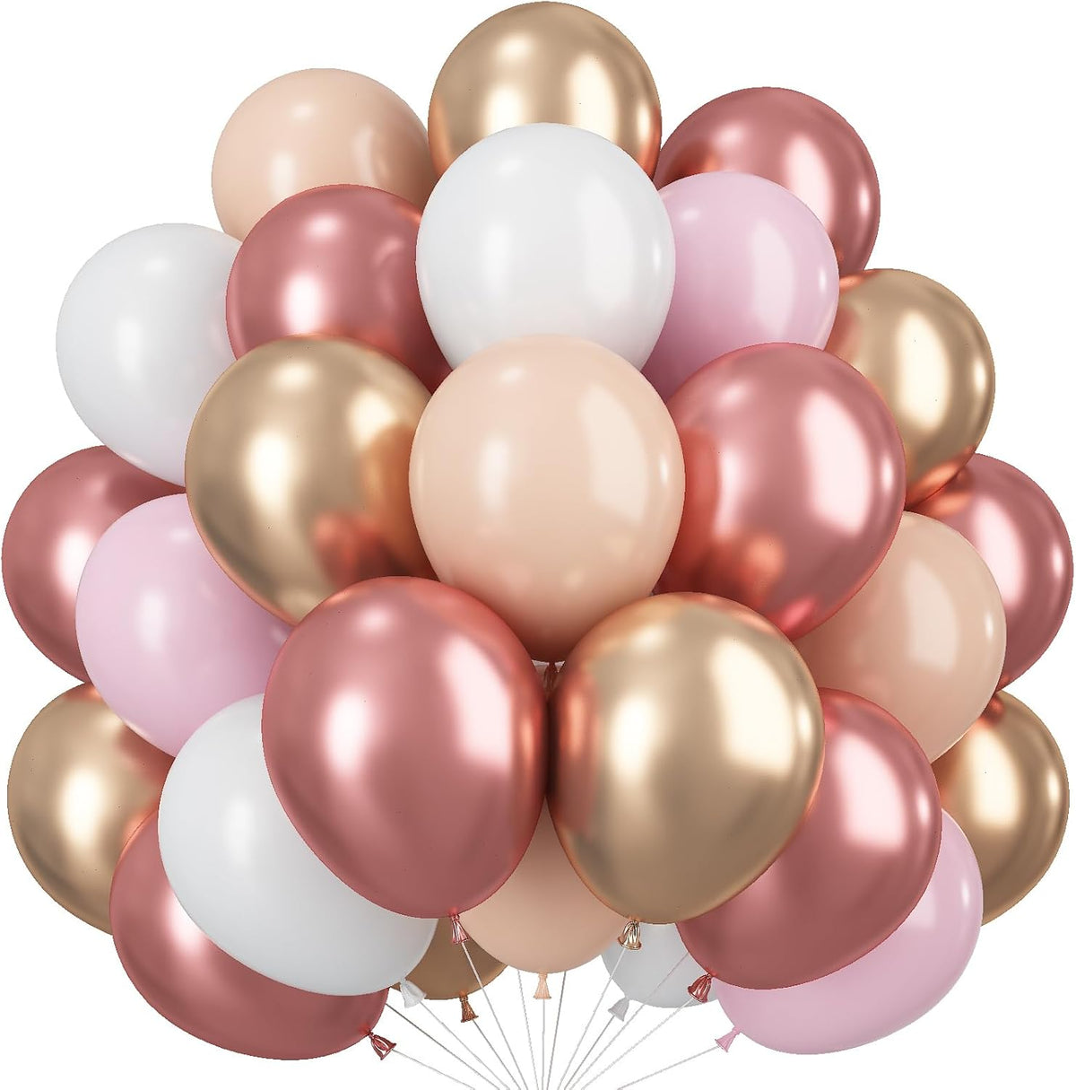 Rose Gold Balloons, 60 Pcs 12 Inch Nude Pastel Pink Balloons, Beige Metallic Gold Matte White