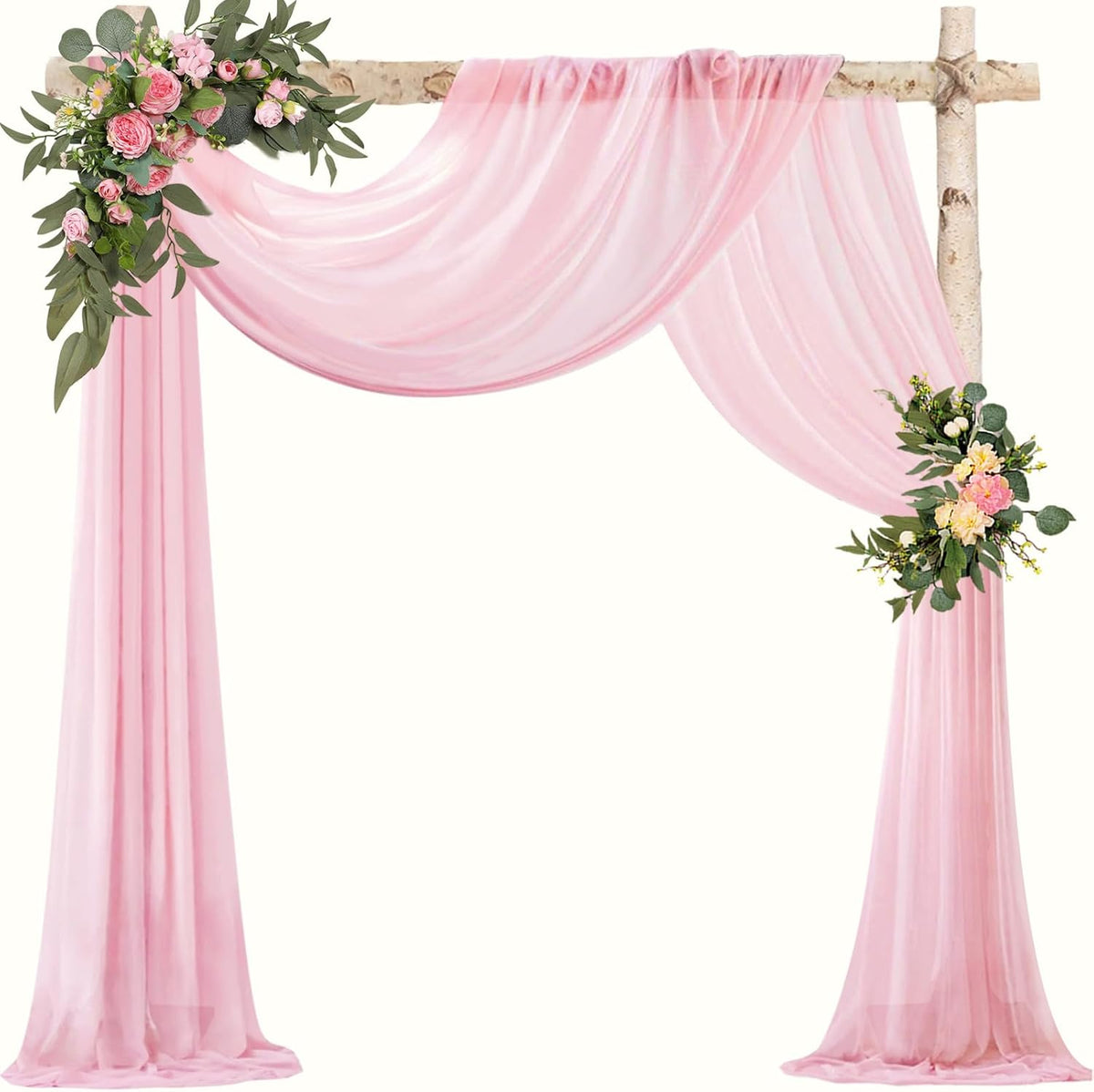 VOK Pink Wedding Arch Draping Fabric Chiffon Fabric, 29in x 18Ft Sheer Chiffon Outdoor Curtain for