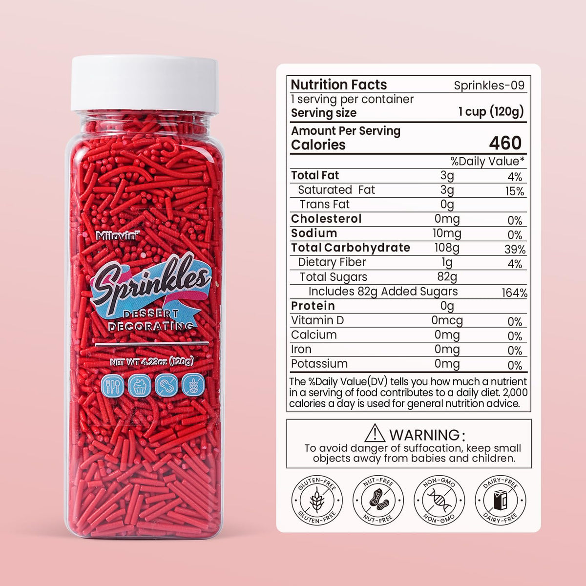 Edible Red Jimmies Sprinkles, Red Sprinkles, 4.23oz Jimmies for Baking, Baby Showers, Weddings