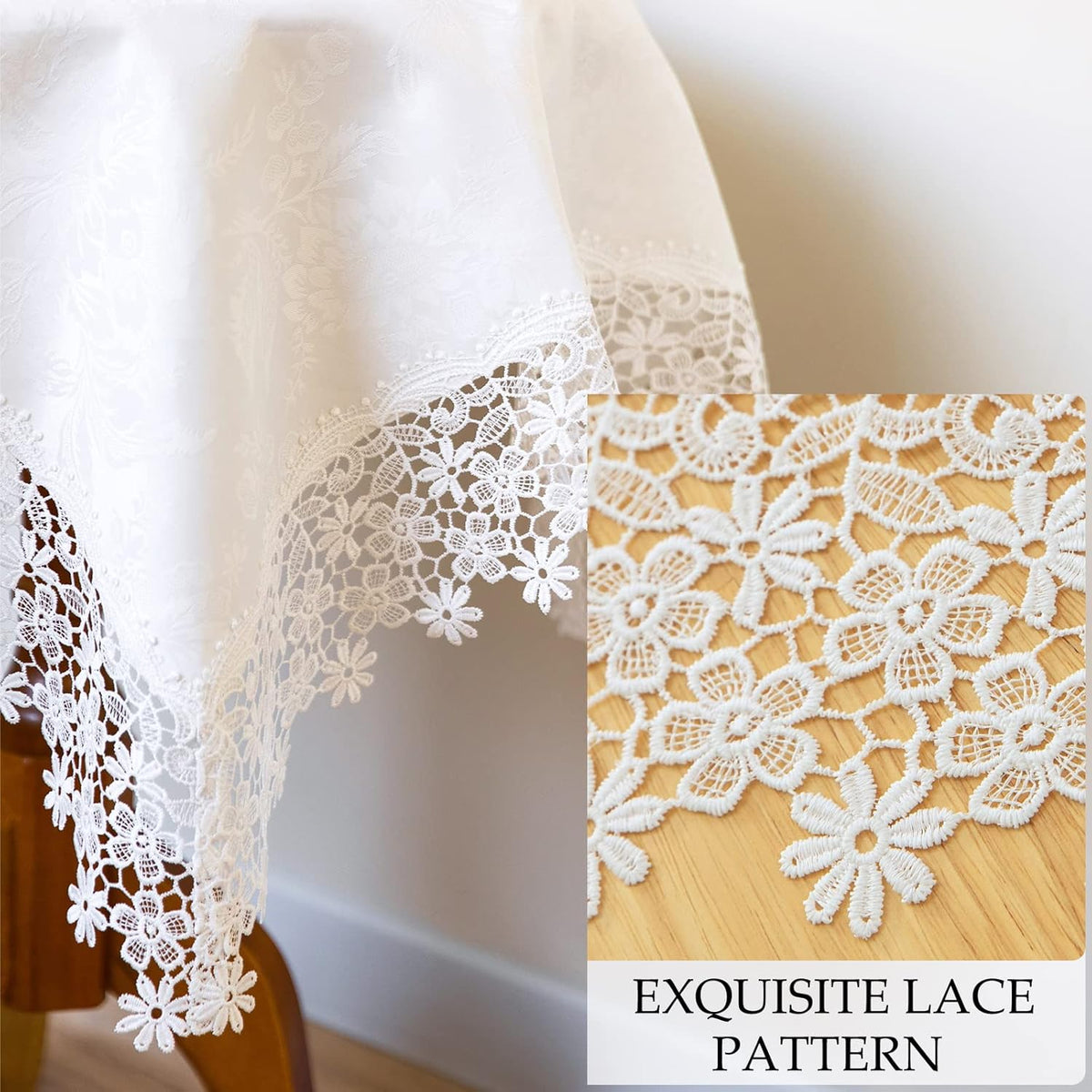 White lace Premium Square Farmhouse Tablecloth Waterproof OilProof SpillProof AntiShrink Soft