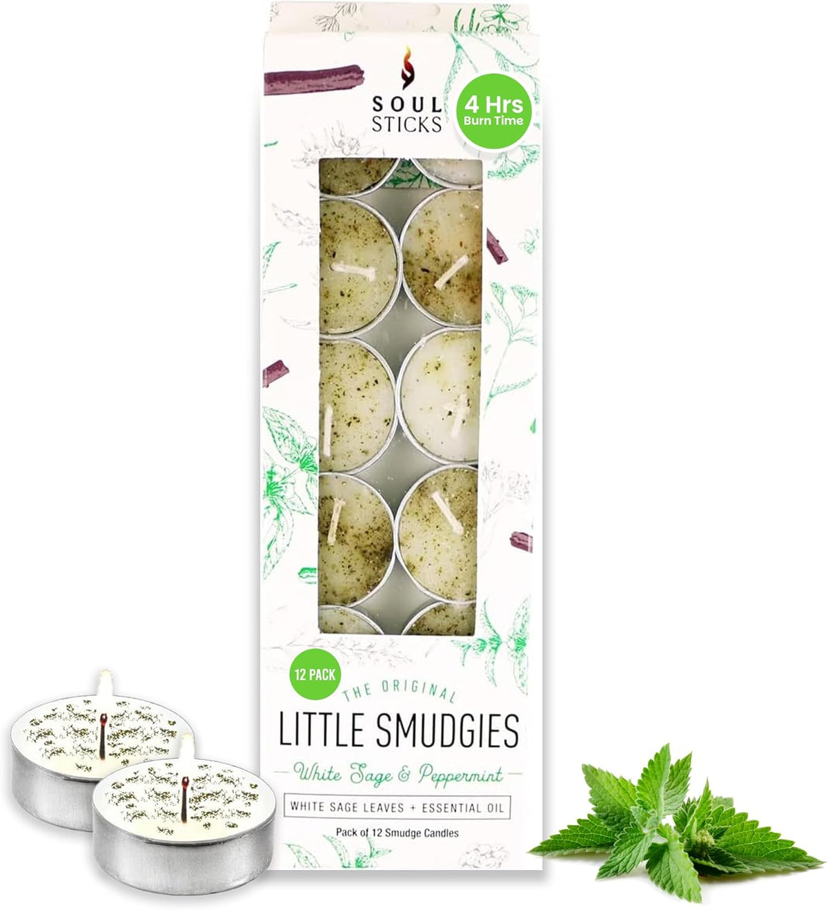 SOUL STICKS 12 Pack Little Smudgies Tealight Candles Smudge Candle for Cleansing House, Meditation