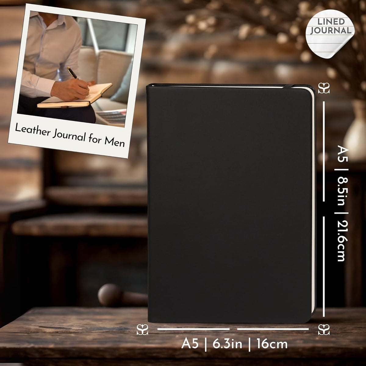 SETTINI Journal Notebook for Writing, Vegan Leather Hardcover Notebook - Pen loop, Back Pockets &