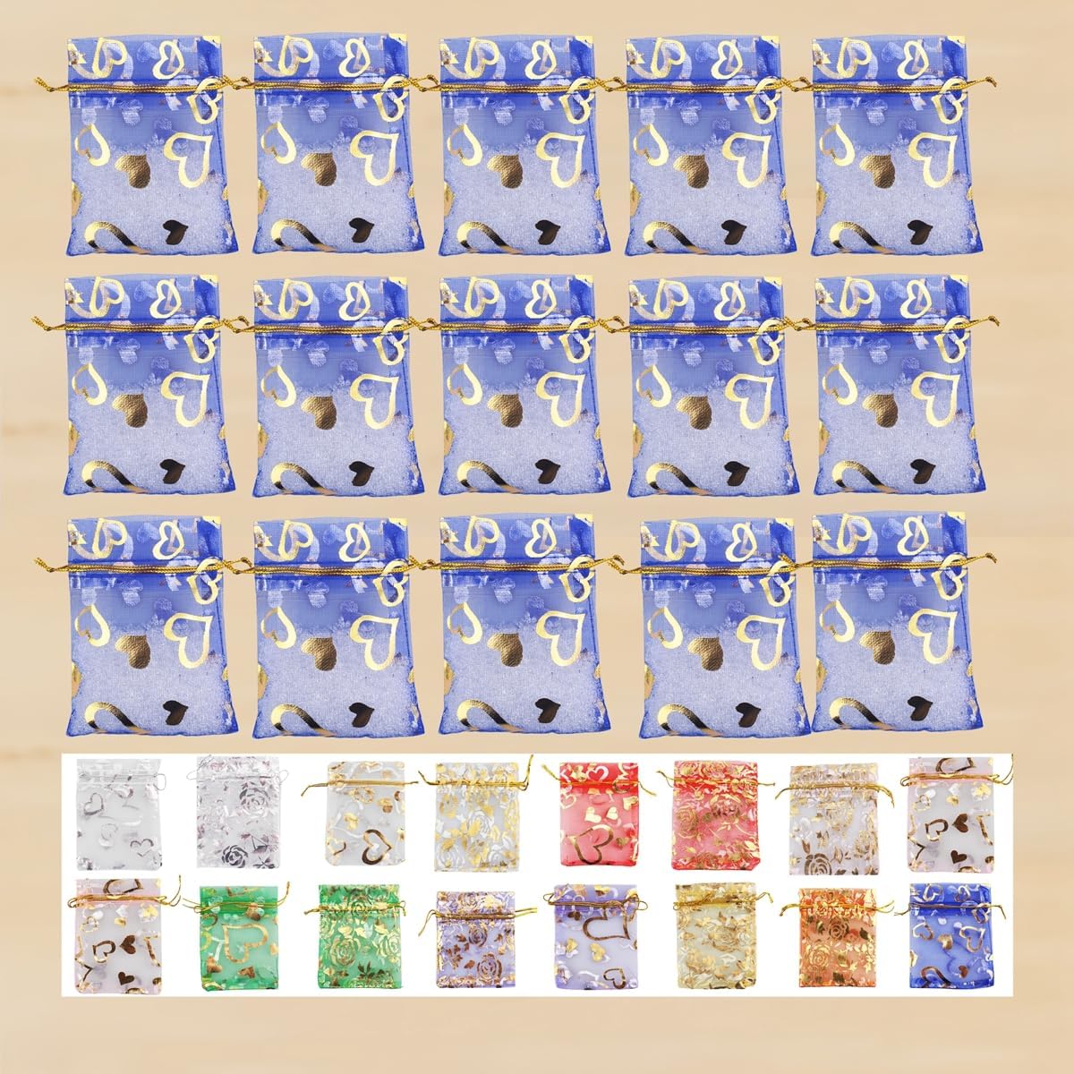100 Pack 2.8 x 3.5 Inch Flower Heart Organza Jewelry Gift Pouch Candy Pouch Drawstring Wedding