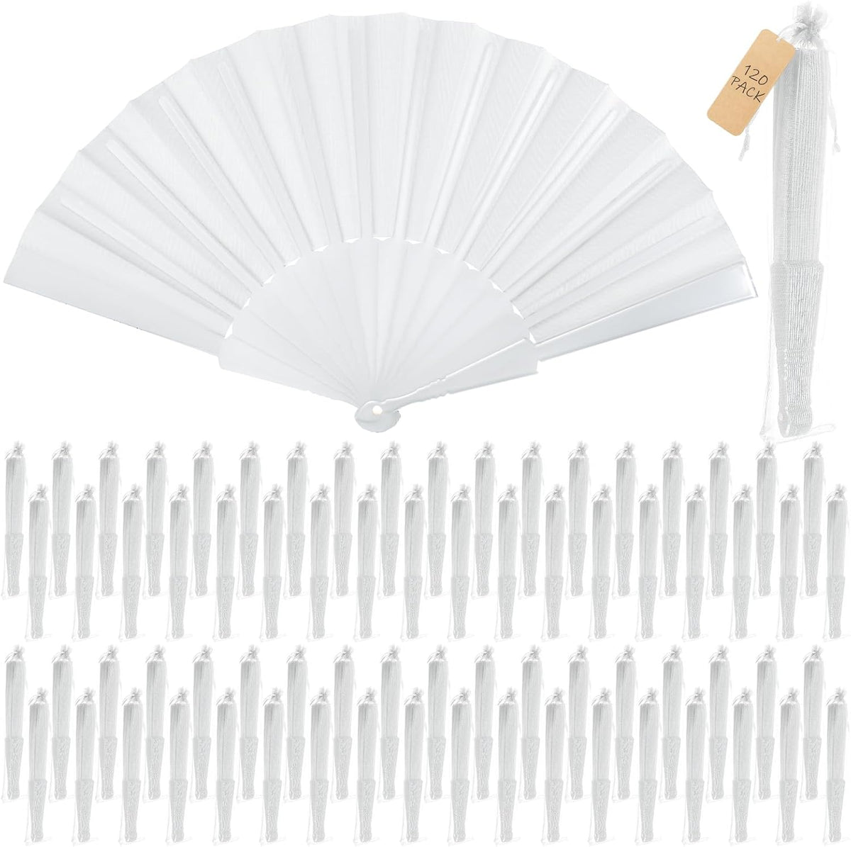 Wenqik 120 Pcs Wedding Folding Hand Fans Bulk Silk Fabric Chinese Handheld Foldable Clack Fans with