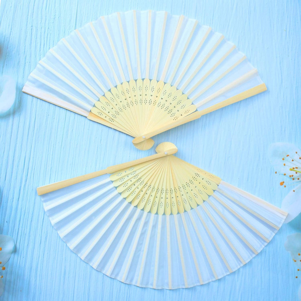 Aneco 18 Pieces White Handheld Cloth and Bamboo Folding Fans for Wedding Decoration, Church Gifts