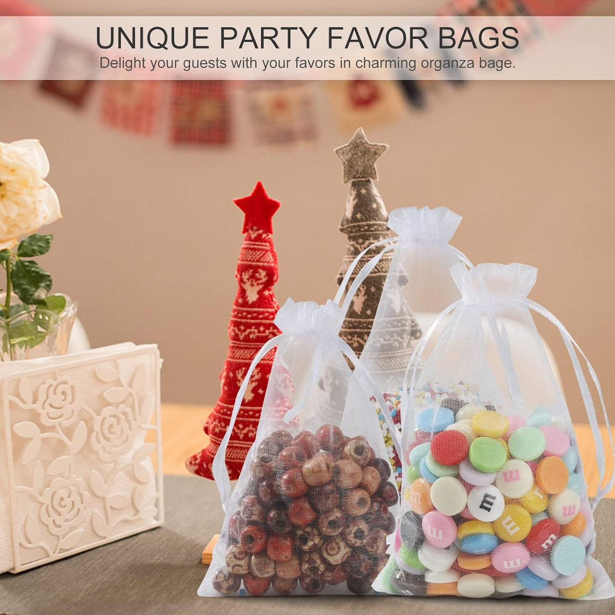 ANZNKU 100 Pack Organza Bags, 4 x 6 inch Small Bags, Premium White Favor Bags with Drawstring, Gift