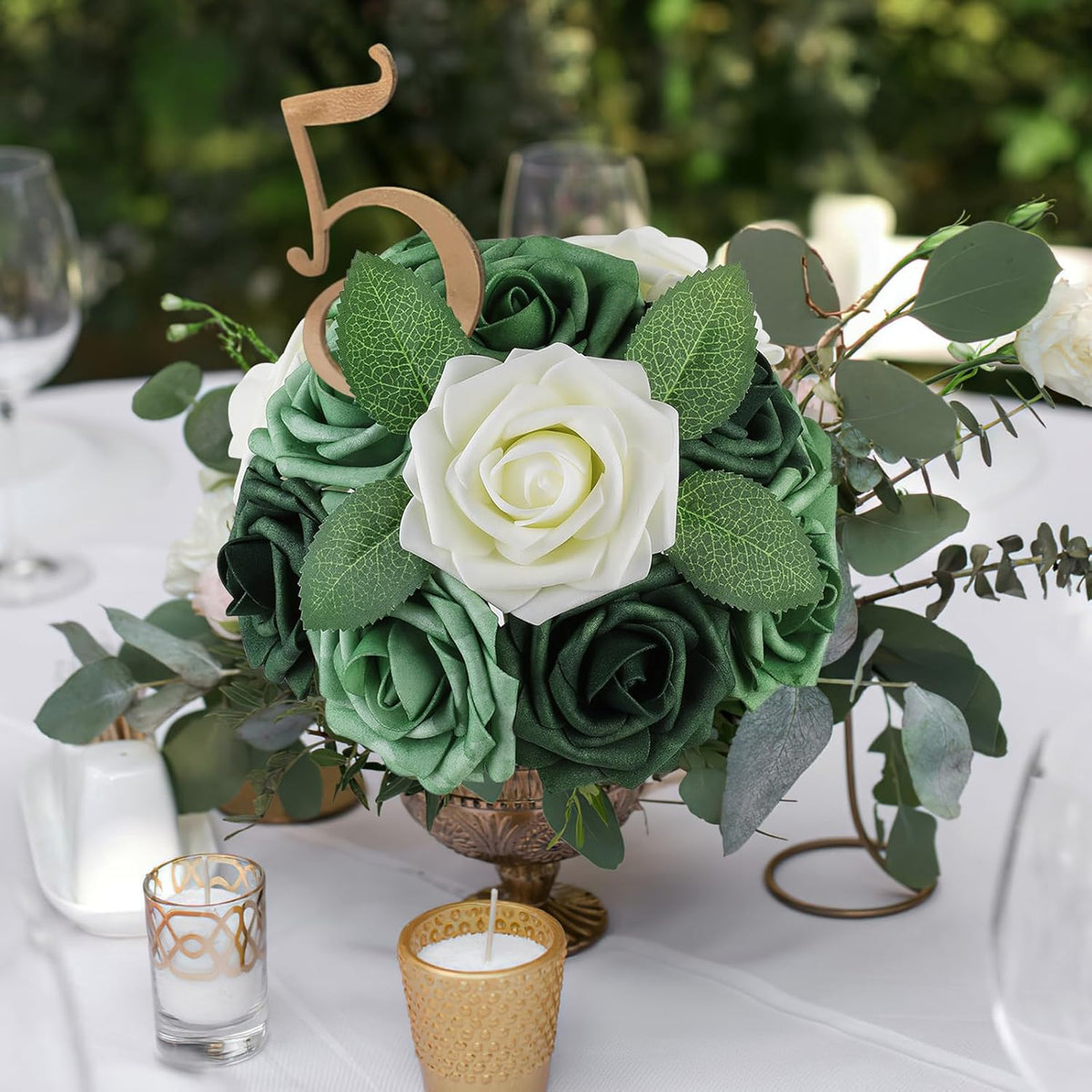 AmyHomie 25pcs Real Looking Artificial Shades of Forest Roses w/Stem for DIY Wedding Bouquets