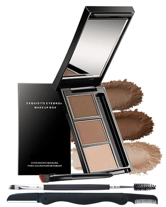 Eyebrow Powder Makeup Kit-3 Colors Eye Brow Powder Palette Long-Lasting Waterproof, Dark/light