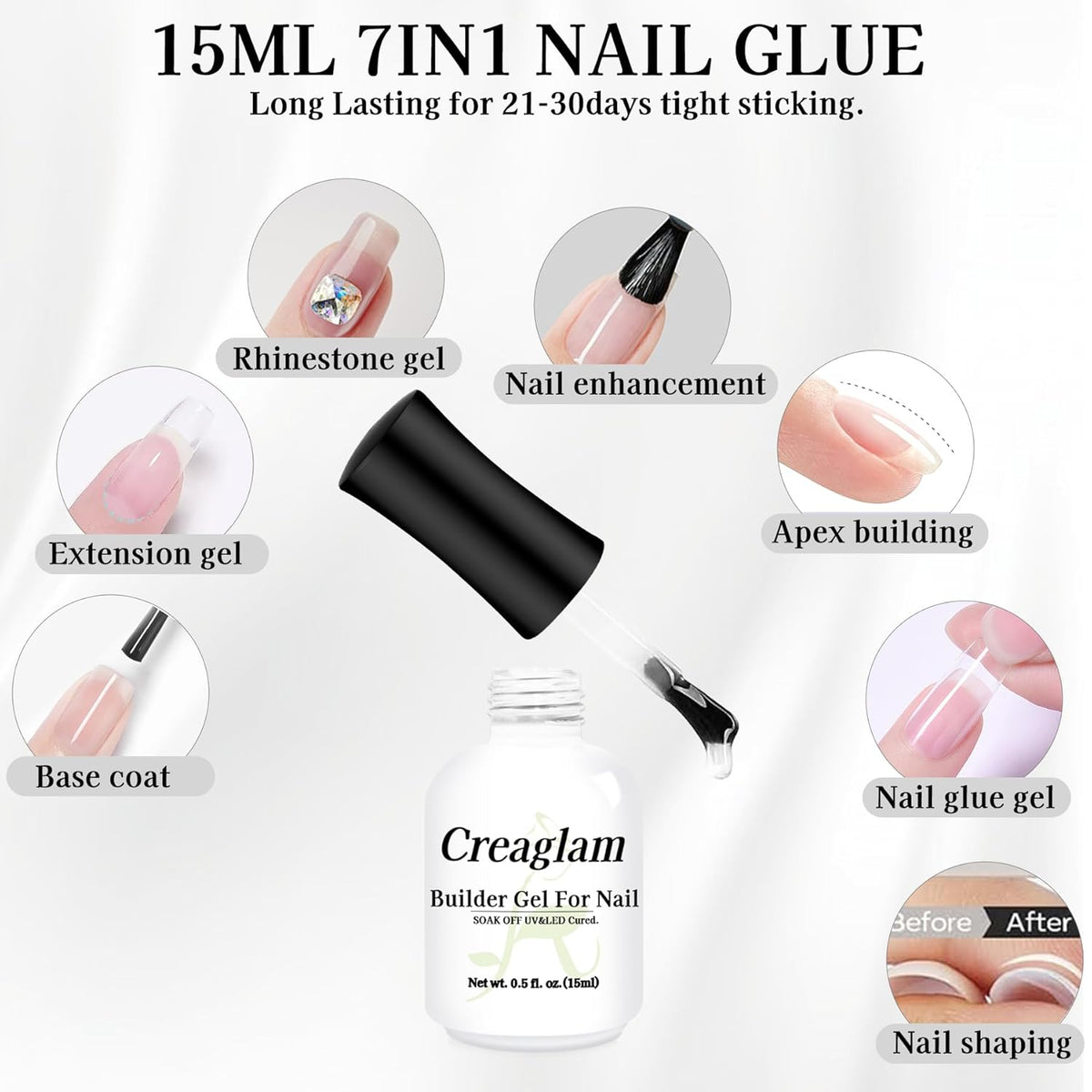 Women Builder Gel for Nails: 1Pcs 7 in 1 Clear Builder Nail Gel Set for Fast Nail Art Set DIY Home