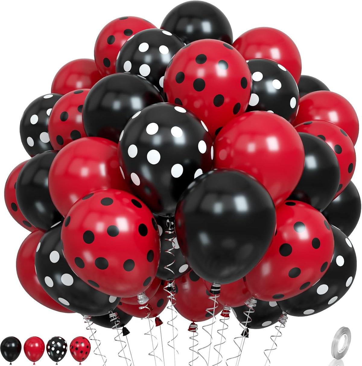 Ladybug Balloons, Red Black Polka Dots Balloons Matte Black and Red Balloon Black and White Polka