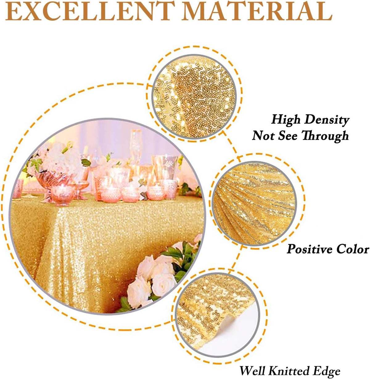 ShinyBeauty Gold Table Cloths for Party 2 Packs, 72X72 Inch Sequin Tablecloths Square Glitter Table