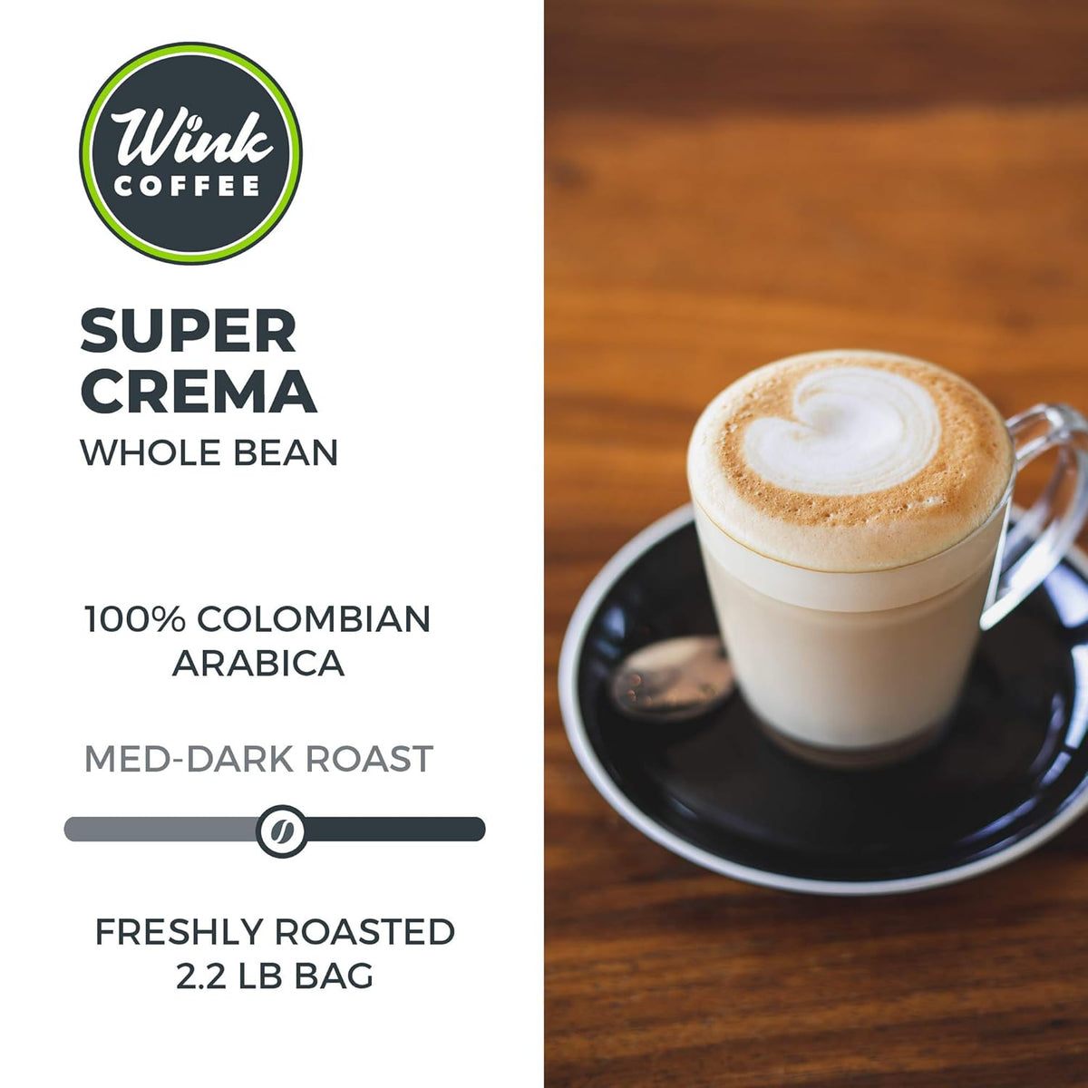 Wink Coffee Low Acid Medium Roast Espresso – 2.2 lb Whole Bean Coffee, 100% Arabica, Colombian