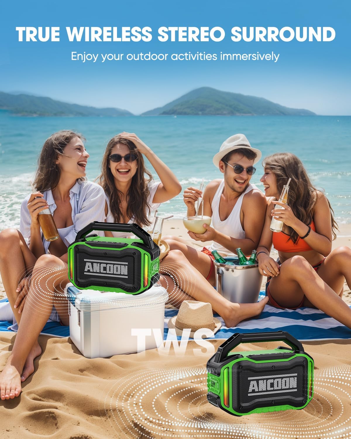 Speakers Bluetooth Wireless: 80W(Peak) Loud Speaker with Bass, 20H Playtime, IPX6 Waterproof, Large