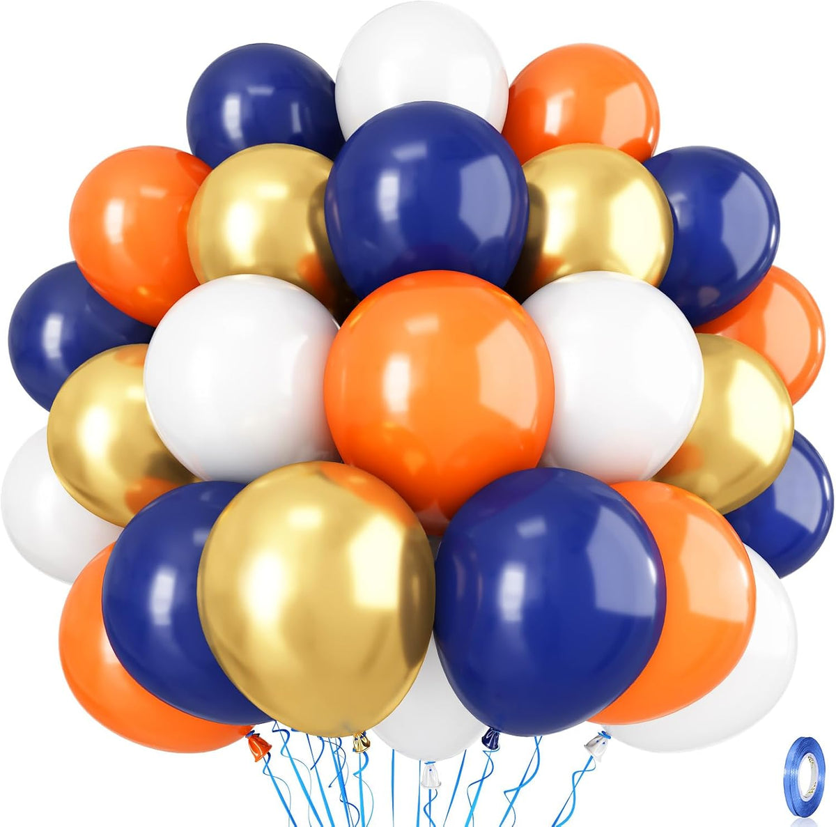 Navy Blue and Orange Balloons, Navy Metallic Orange White Latex Balloons Set, Dark Orange for Boys