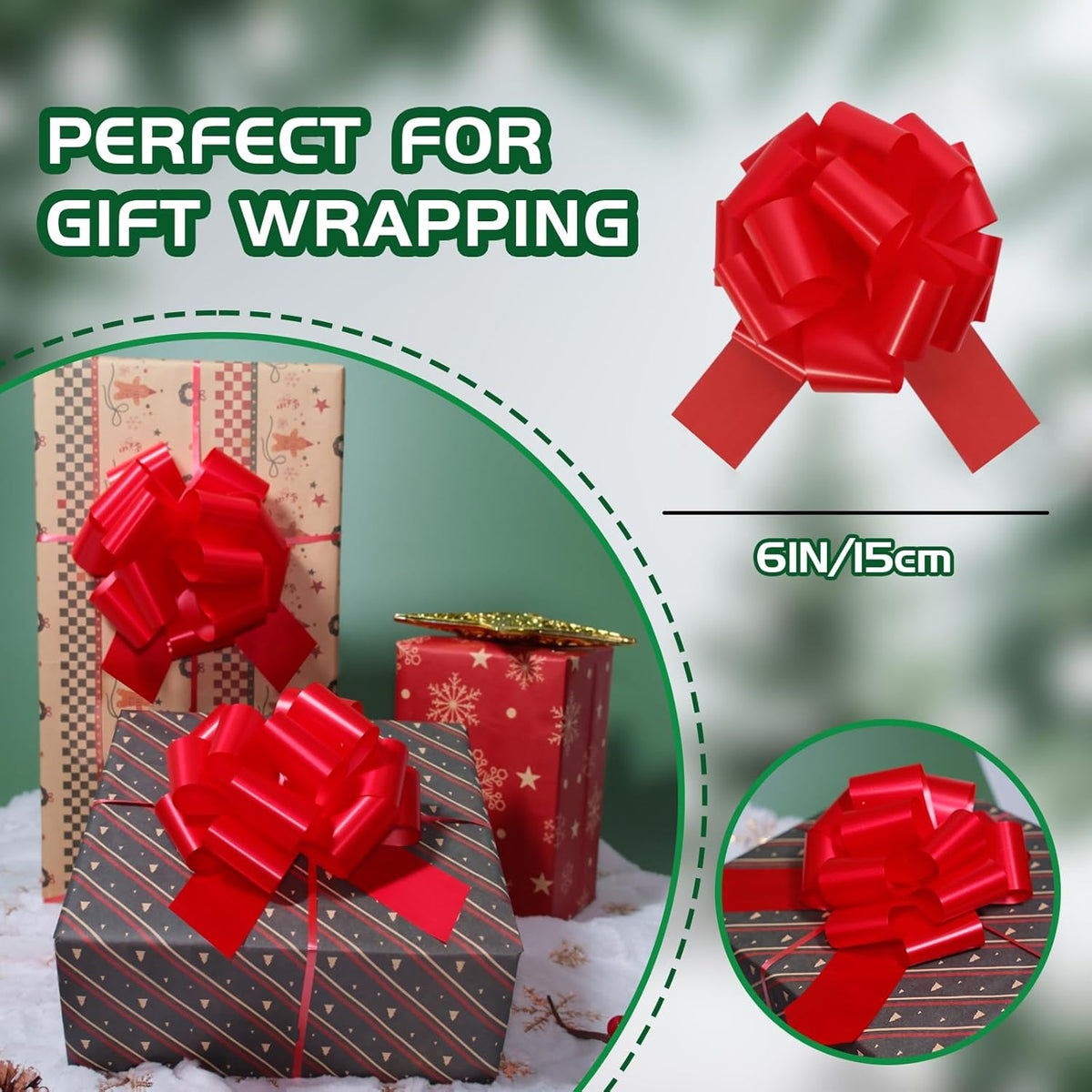 6 Pcs 6 Inch Red Pull Bows, Perfect for Gift Wrapping, Gift Wrapping Baskets Wedding Christmas