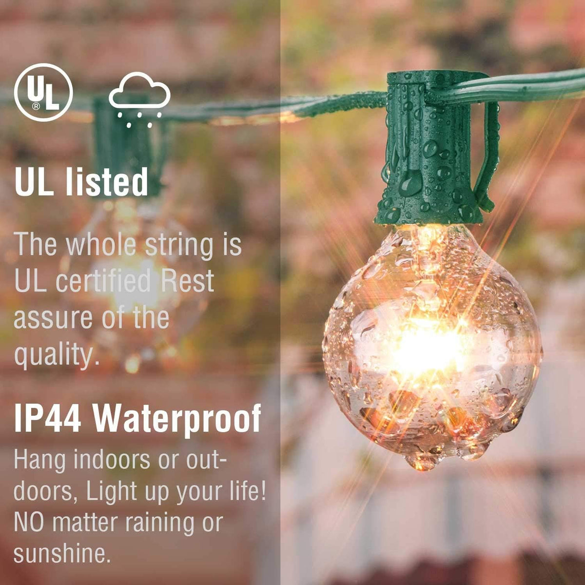 SUNSGNE 25Ft Christmas String Lights, G40 Globe String Light with 27 Clear Bulbs, UL Certified for