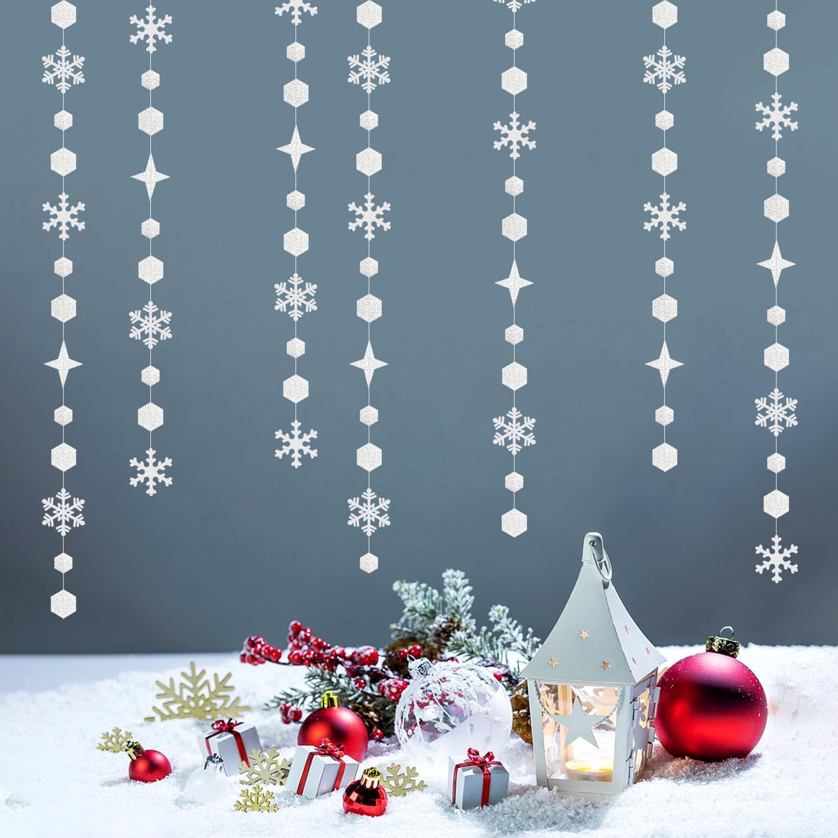 Snowflake-Snow White-Silver Christmas Party-Decorations Streamers - 52Ft White Winter Wonderland