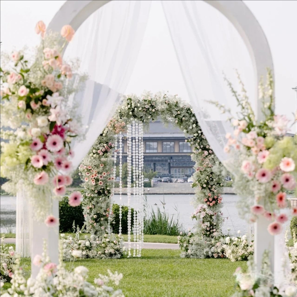 MLMW Wedding Arch Draping Fabric 2 Panels 29" x 20Ft Ivory Sheer Wedding Arch Backdrop Drapes
