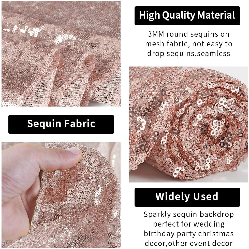 Hahuho Rose Gold Sequin Backdrop Curtain, 4PCS 2FTx8FT Glitter Backdrop Curtain for Parties