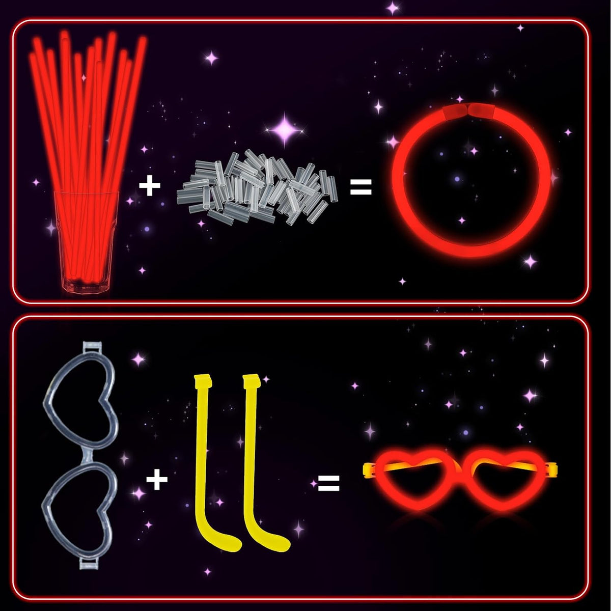 60 Pack 8” Red Glow Sticks Bulk Bright Glow Sticks with 60 Connectors 20 Heart Glasses Glow In The