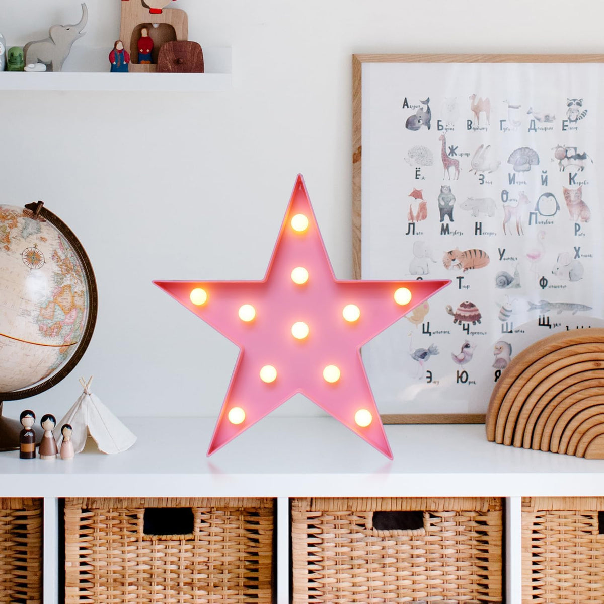 LED Marquee Star Sign Night Light, Battery Operated Star Shaped Desk Table Lamp for Kids, Baby
