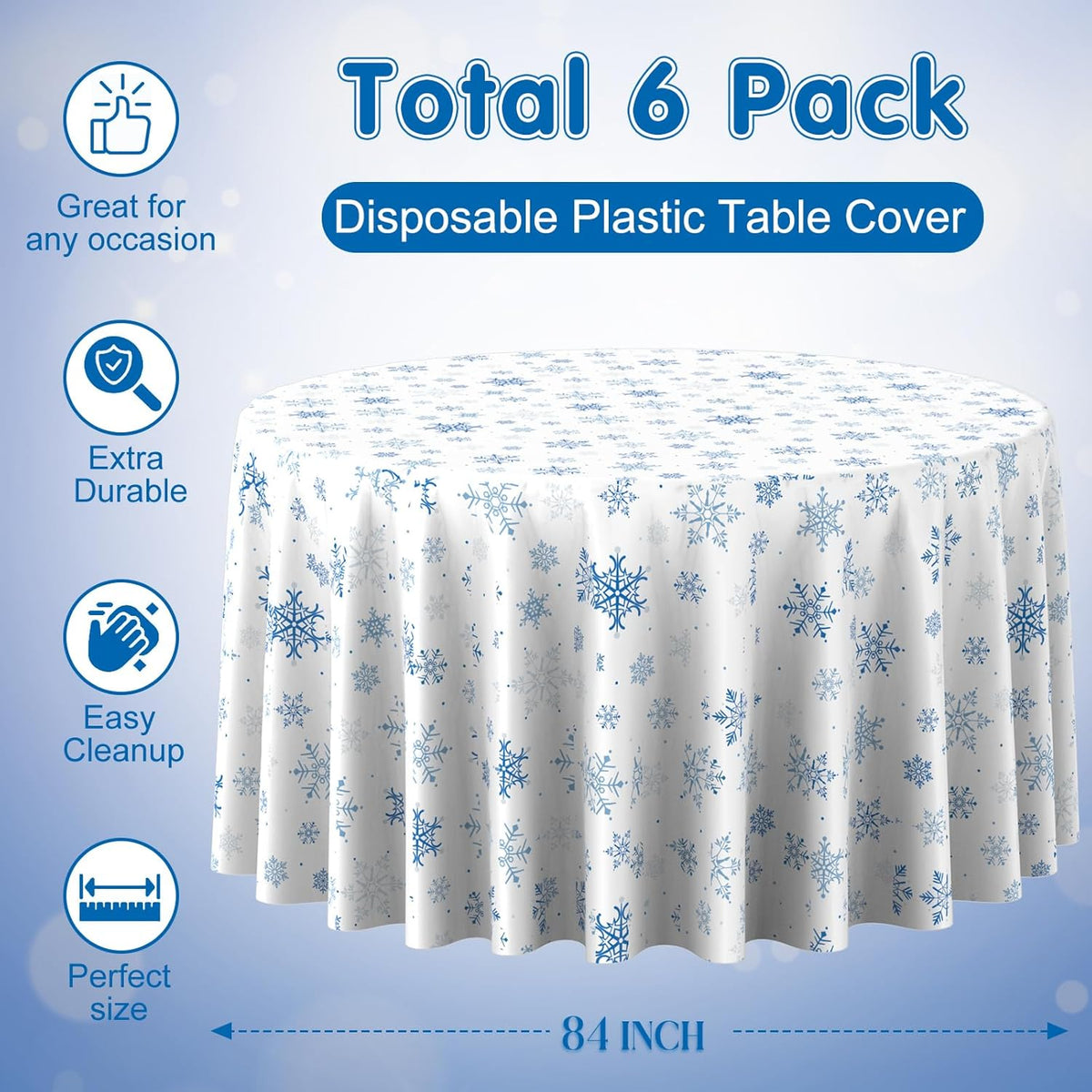 6 Pieces Christmas Snowflake Plastic Party Tablecloth Decorations,Disposable Blue Snowflake White