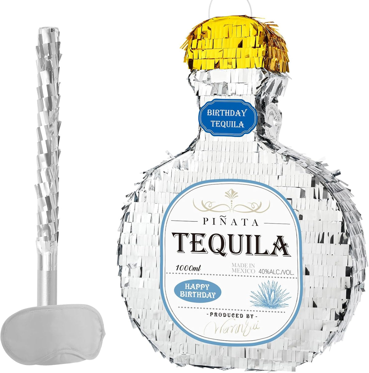 WERNNSAI Tequila Bottle Pinata - Disco Party Decorations for Adults Silver Patron Tequila Pinata