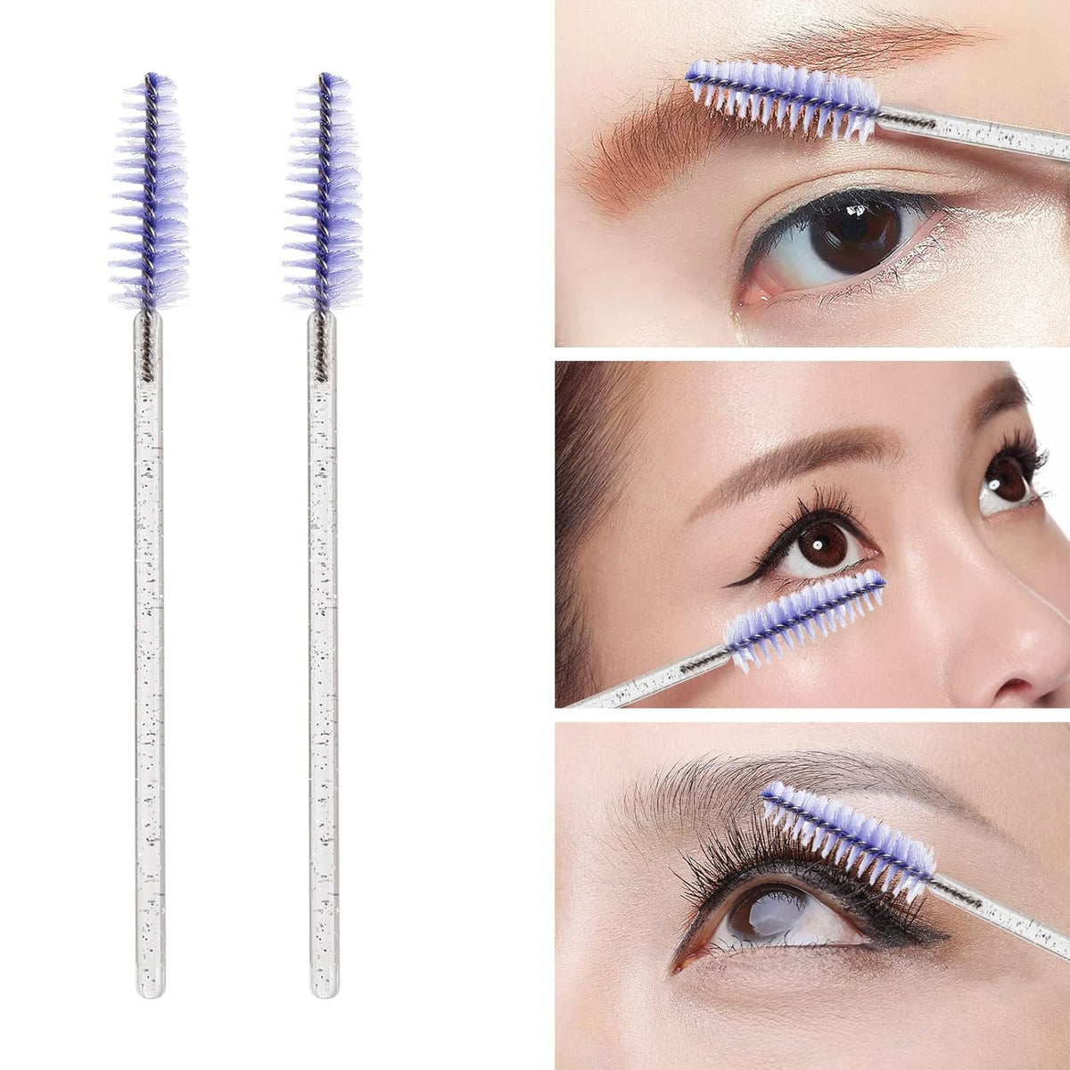 100 Pcs Disposable Mascara Wands, Lash Brushes with Container, Crystal Eyebrow Spoolies Brush for