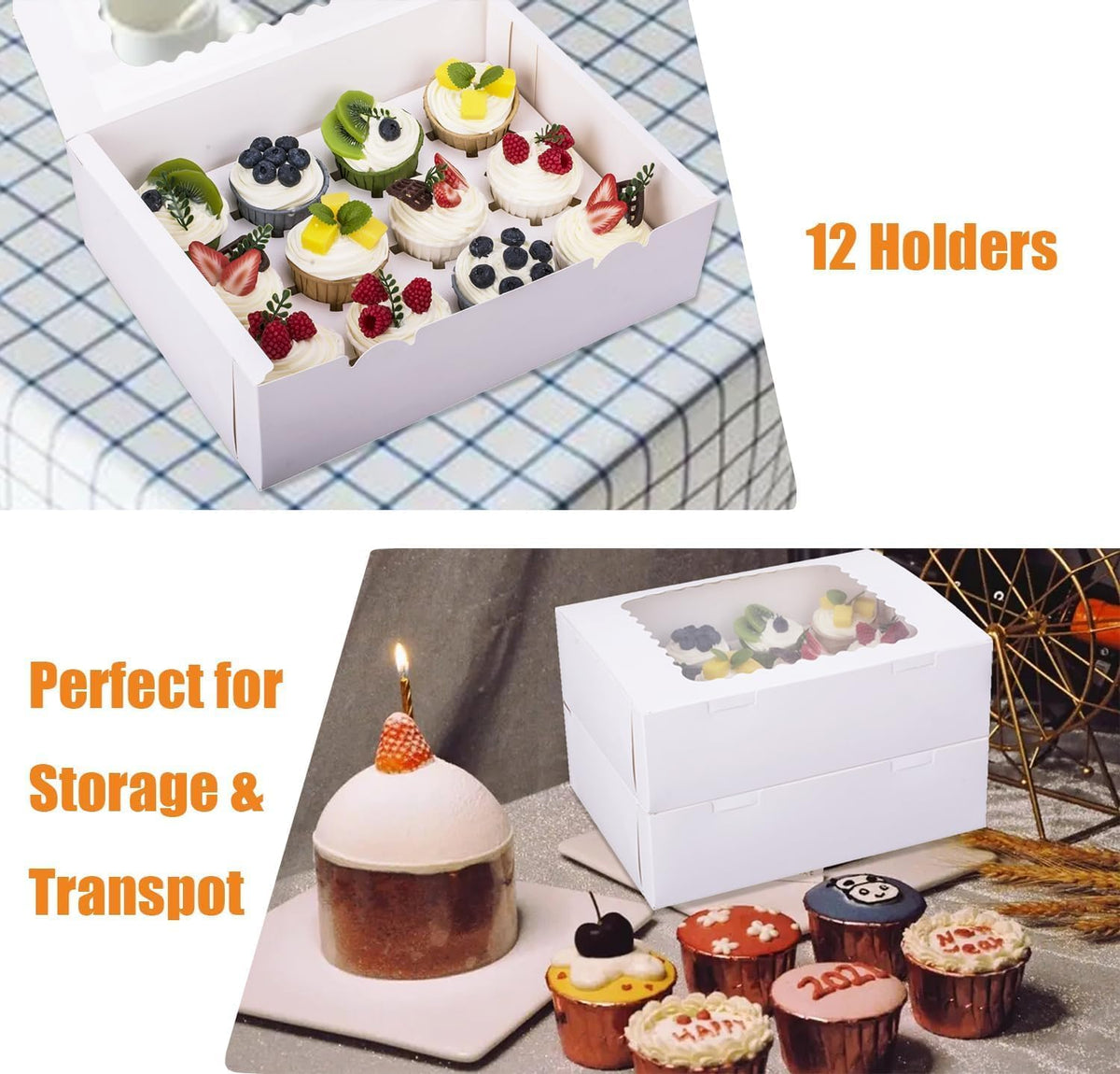 12-Set Cupcake Boxes Hold 12 Standard Cupcakes, Food Grade Cupcake Holders Bakery Carrier Boxes