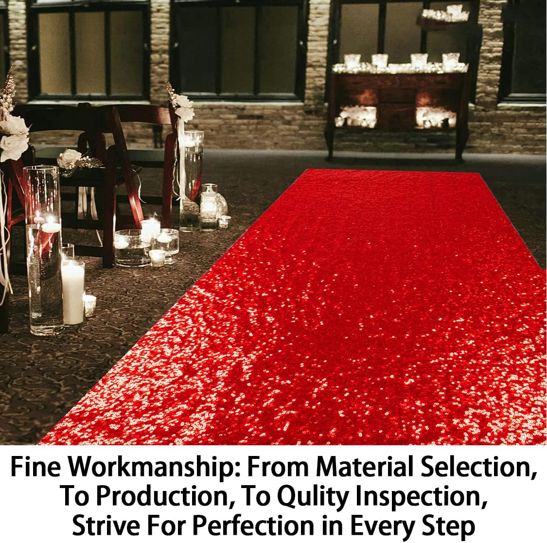 ShinyBeauty Red Sequin Aisle Runner - 2FTx15FT Glitter Carpet for Weddings, Ceremonies, and Special