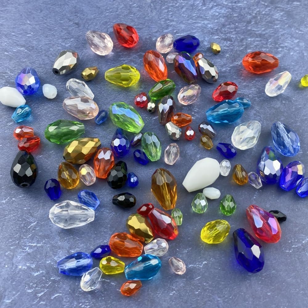 200pcs 4x6mm Teardrop Crystal Glass Beads Vertical Hole Faceted Glass Teardrop Spacer Beads for