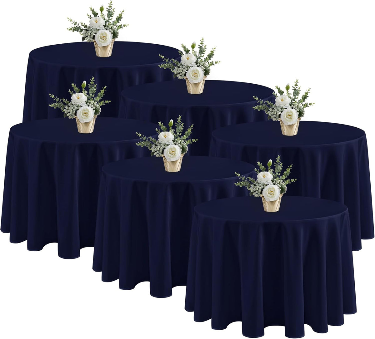 Fitable 6 Pack Navy Round Table Clothes - 90 Inches in Diameter - Stain Resistant and Washable