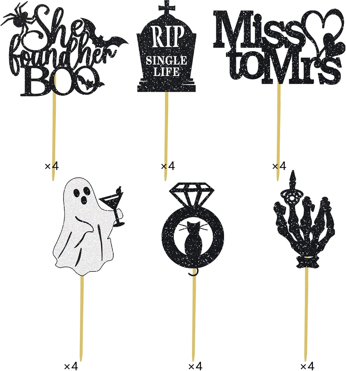 Halloween Bachelorette Cupcake Topper She Found Her Boo Rip Single Life Miss To Mrs Ring Cat Skull