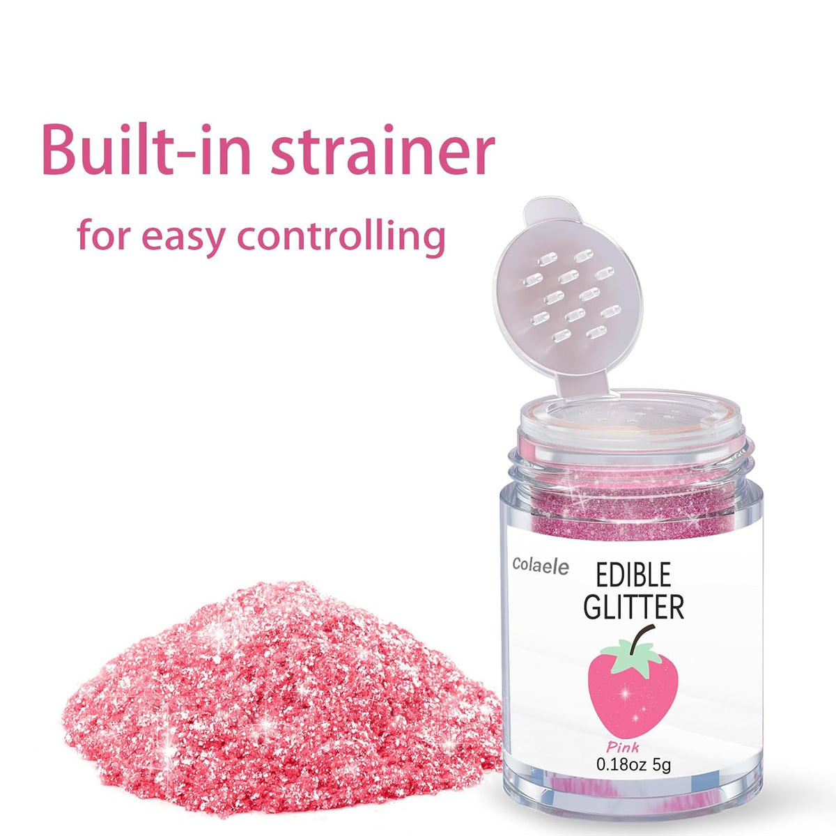 Pink Edible Glimmer Powder Glitter - Colaele 5 grams Food-Grade Luster Dust Metallic Fancy Food