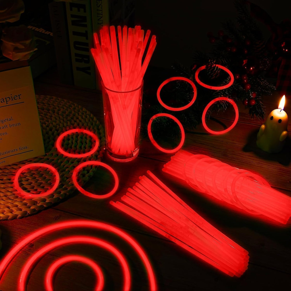 200 Pack 8'' Glow Sticks Bulk Party Favors Red Light Up Sticks with Connectors Neon Glow in the
